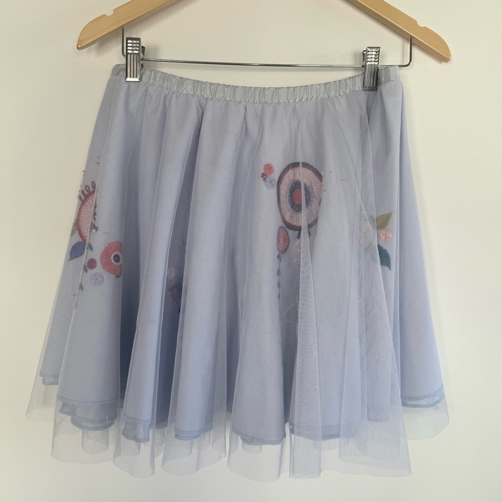 Whimsical Tulle Mini Skirt Embroidered Beaded Sequins Size S Fairycore Ballet - Picture 2 of 13